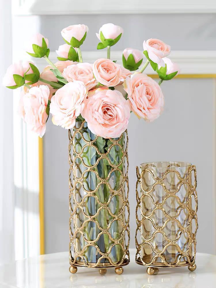 Decorative Glass Vases with Gold Cage