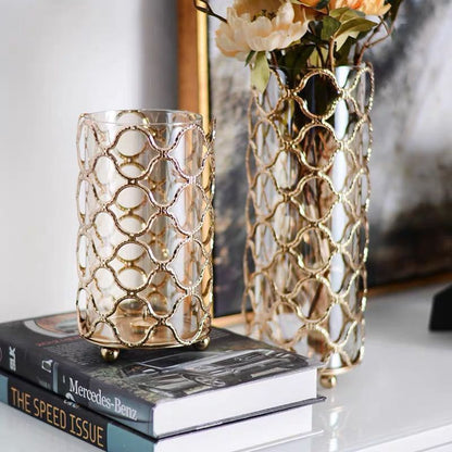 Decorative Glass Vases with Gold Cage