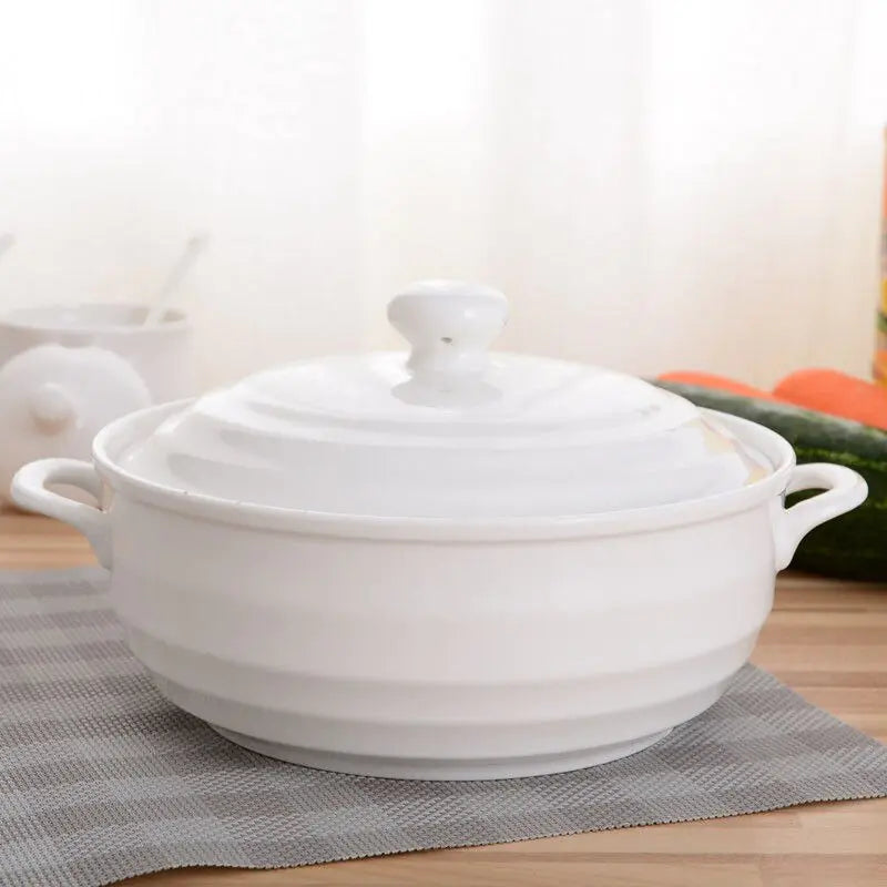 Large-capacity 1.4L Ceramic Soup Bowl with Lid