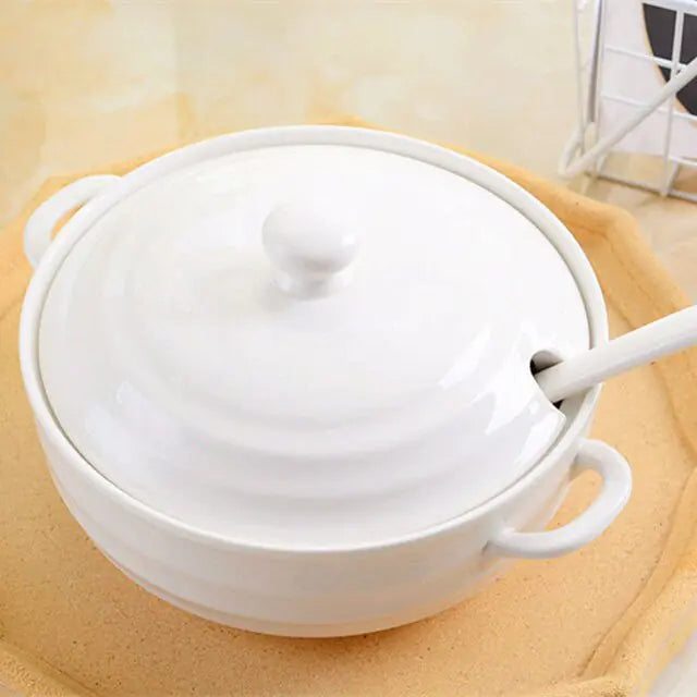 Large-capacity 1.4L Ceramic Soup Bowl with Lid