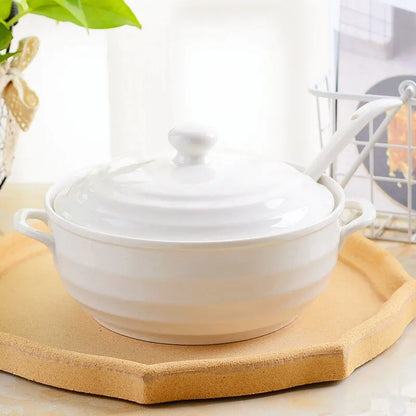 Large-capacity 1.4L Ceramic Soup Bowl with Lid