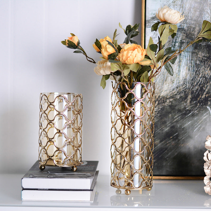 Decorative Glass Vases with Gold Cage